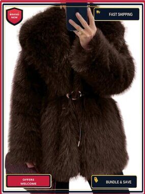 Faux Fur Coat Belted Mid-Long Fluffy Jacket Shawl Collar